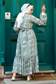 Khaki Hijab Dress 1475HK - 2