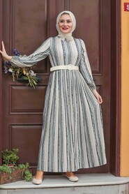 Khaki Hijab Dress 1478HK - 1