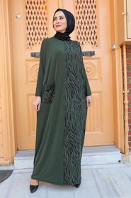 Khaki Hijab Dress 1497HK - 1