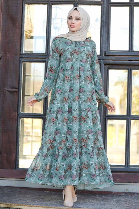 Khaki Hijab Dress 21350HK - NEVA STYLE