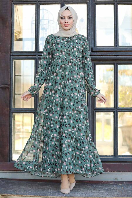 Khaki Hijab Dress 21351HK - NEVA STYLE