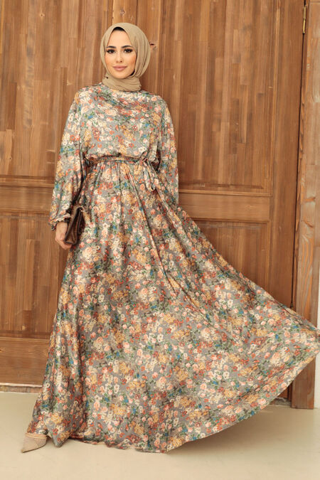 Khaki Hijab Dress 22167HK - NEVA STYLE