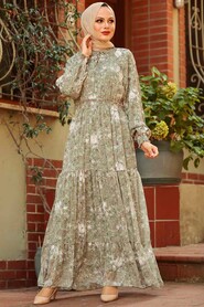Khaki Hijab Dress 2327HK - 1