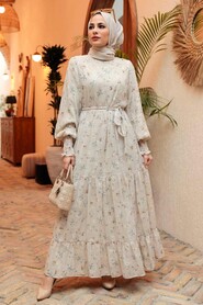 Khaki Hijab Dress 2391HK - 2