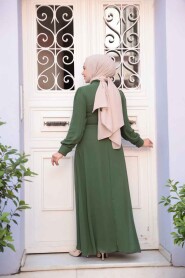 Khaki Hijab Dress 2703HK - 4