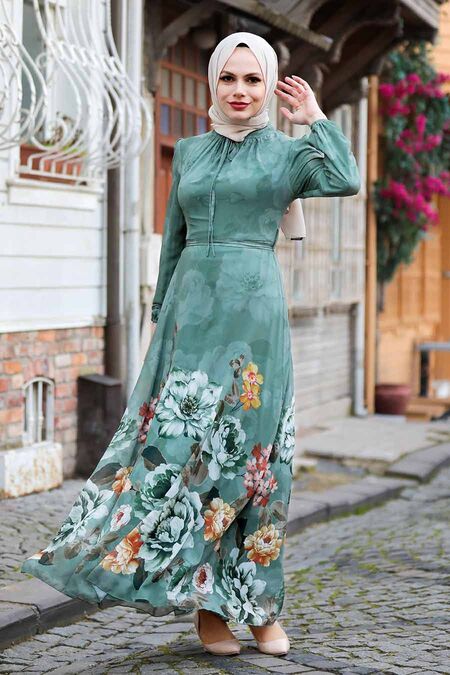 Khaki Hijab Dress 2875HK - NEVA STYLE