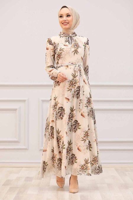 Khaki Hijab Dress 28905HK - NEVA STYLE