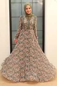 Khaki Hijab Dress 33235HK - 1