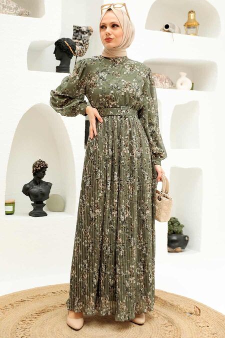 Khaki Hijab Dress 3357HK - NEVA STYLE