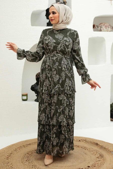 Khaki Hijab Dress 3359HK - NEVA STYLE