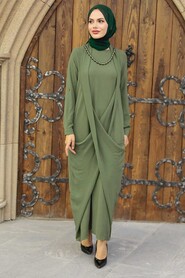Khaki Hijab Dress 34281HK - 1