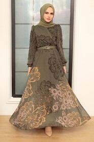 Khaki Hijab Dress 3463HK - 1
