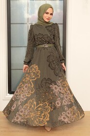 Khaki Hijab Dress 3463HK - 2