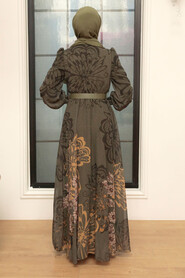 Khaki Hijab Dress 3463HK - 3