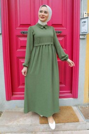 Khaki Hijab Dress 414HK - 1
