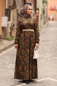 Khaki Hijab Dress 4677HK - 1