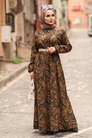 Khaki Hijab Dress 4677HK - 2