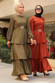 Khaki Hijab Dress 5171HK - 4