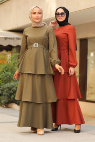Khaki Hijab Dress 5171HK - 3