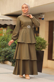 Khaki Hijab Dress 5171HK - 2