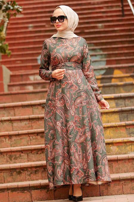 Khaki Hijab Dress 7591HK - NEVA STYLE