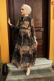 Khaki Hijab Dress 7609HK - 1