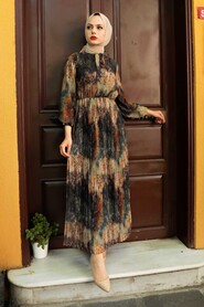 Khaki Hijab Dress 7609HK - 2