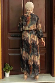 Khaki Hijab Dress 7609HK - 3