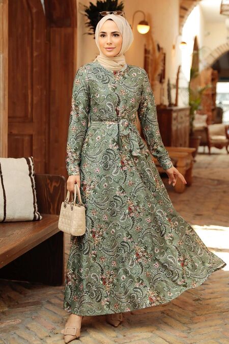 Khaki Hijab Dress 7692HK - NEVA STYLE