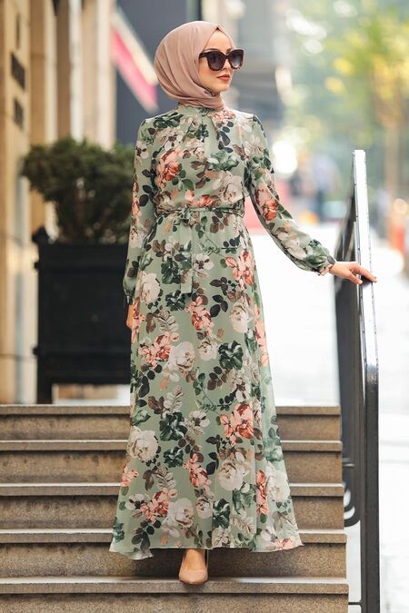 Khaki Hijab Dress 81544HK - NEVA STYLE