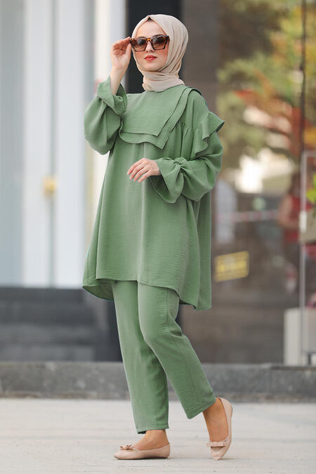 Khaki Hijab Dual Suit Dress 10070HK - NEVA STYLE