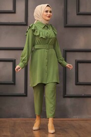 Khaki Hijab Dual Suit Dress 14701HK - 1