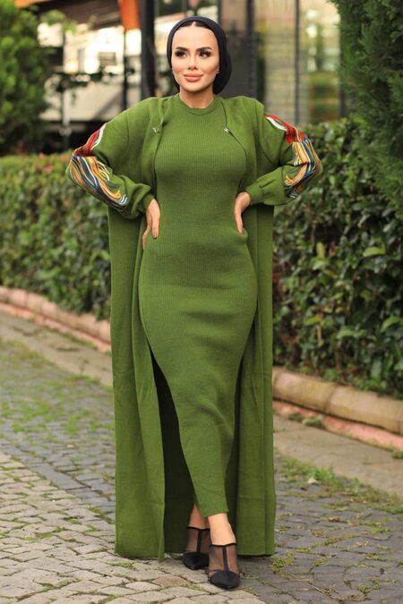 Khaki Hijab Dual Suit Dress 2200HK - NEVA STYLE