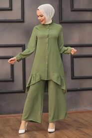 Khaki Hijab Dual Suit Dress 2428HK - 1