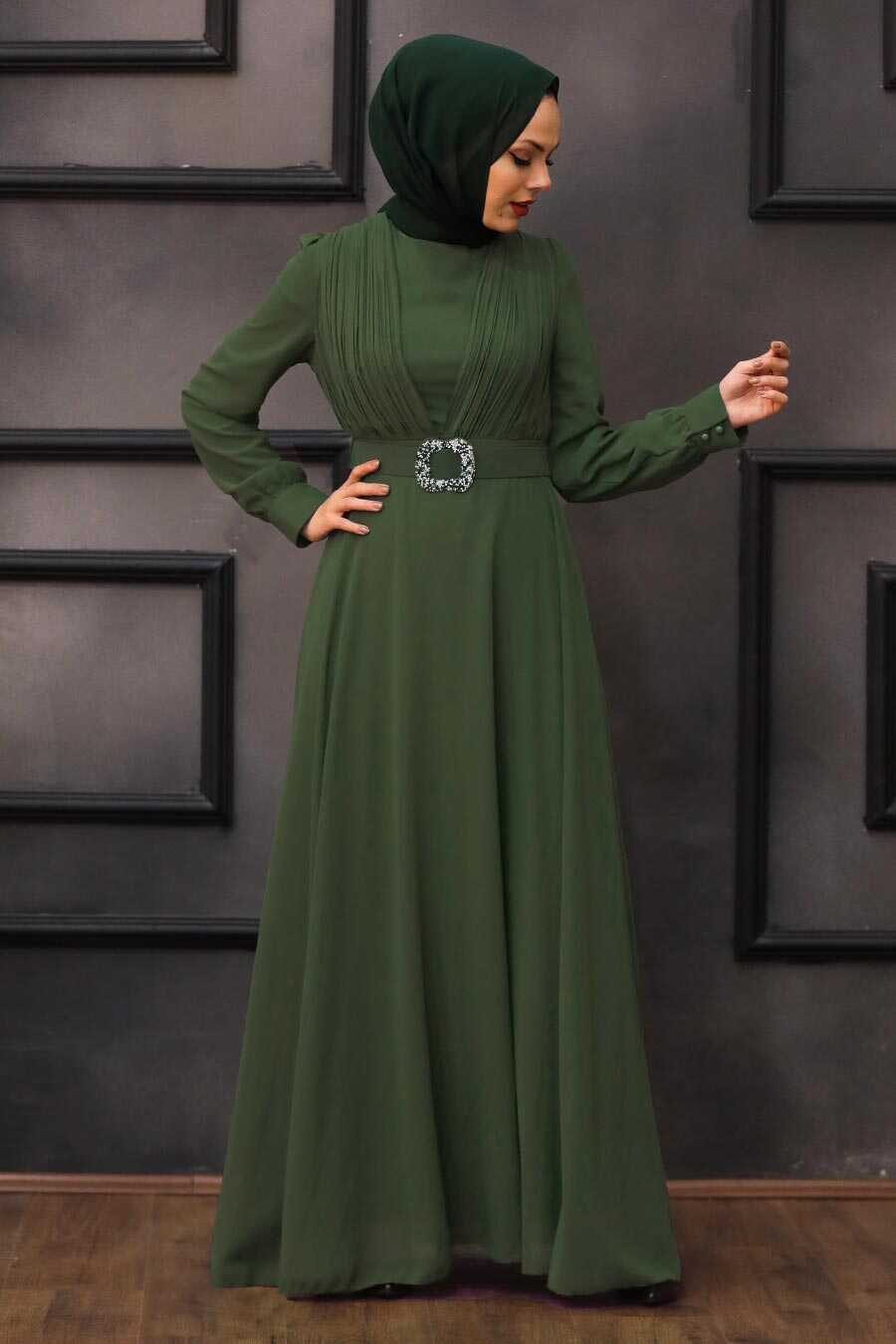 Modern Khaki Hijab Evening Dress 27690HK - Neva-style.com