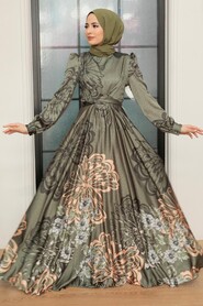 Khaki Hijab Evening Dress 3432HK - NEVA STYLE