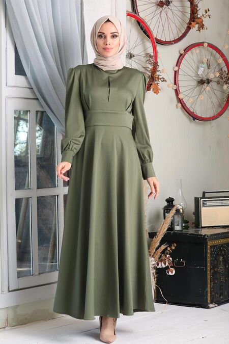 Khaki Hijab Evening Dress 7627HK - Neva-style.com
