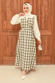 Khaki Hijab Gilet Dress 22922HK - 1