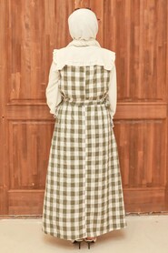 Khaki Hijab Gilet Dress 22922HK - 3