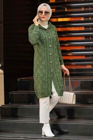 Khaki Hijab Knitwear Cardigan 41201HK - 2