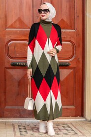 Khaki Hijab Knitwear Suit Dress 3181HK - 1