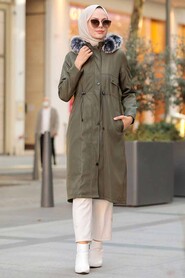 Khaki Hijab Parka Coat 51013HK - 2