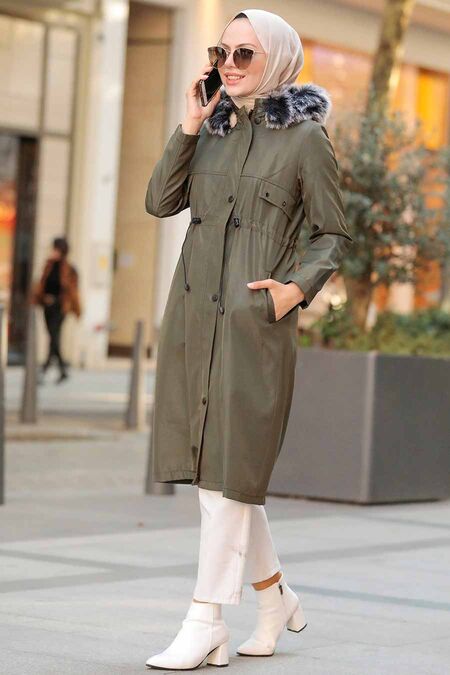 Khaki Hijab Parka Coat 51013HK - NEVA STYLE