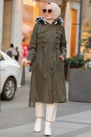 Khaki Hijab Parka Coat 51015HK - 4