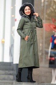 Khaki Hijab Parka Coat 6605HK - 2