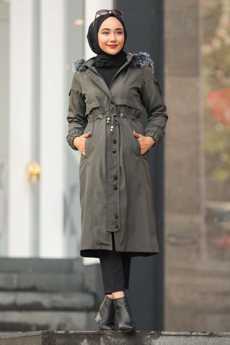 Khaki Hijab Parka Coat 6606HK - NEVA STYLE