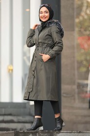 Khaki Hijab Parka Coat 6606HK - 3