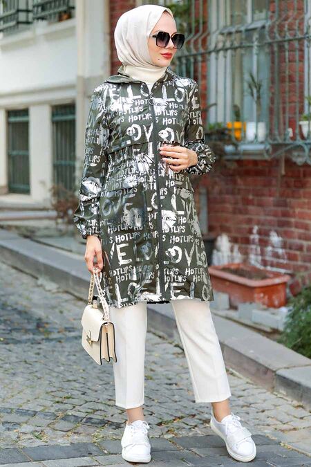 Khaki Hijab Raincoat 8923HK - NEVA STYLE