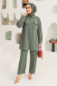 Khaki Hijab Suit Dress 16041HK - NEVA STYLE