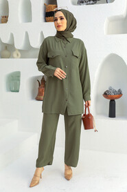 Khaki Hijab Suit Dress 16041HK - NEVA STYLE